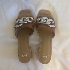 Marc Fisher Naniya Chain Slide sandal Tan metal 9.5M